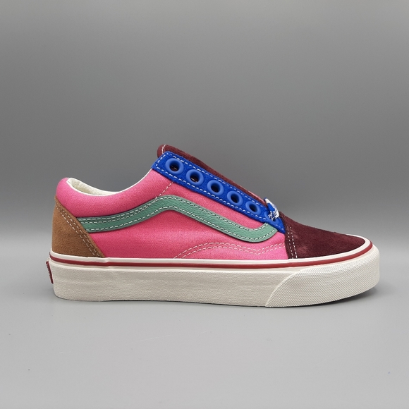 New Vans Old Skool Frayed Laces Port Royale Marshmallow Pink Blue Burgundy Suede - Picture 3 of 10